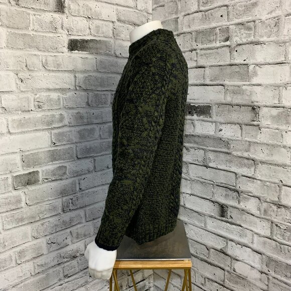 Vintage 90s Cable Knit Fisherman Chunky Sweater Large Black Olive Green Preppy - Picture 5 of 12